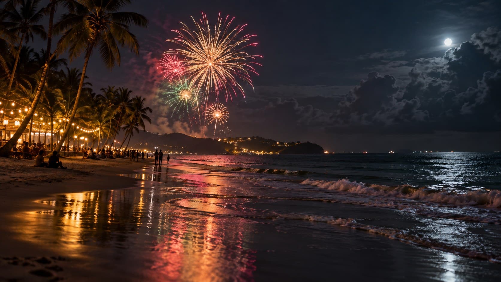 พลุเคานต์ดาวน์ปีใหม่เหนือชายหาดบาหลี อินโดนีเซีย ช่วงปีใหม่ 2026-2027