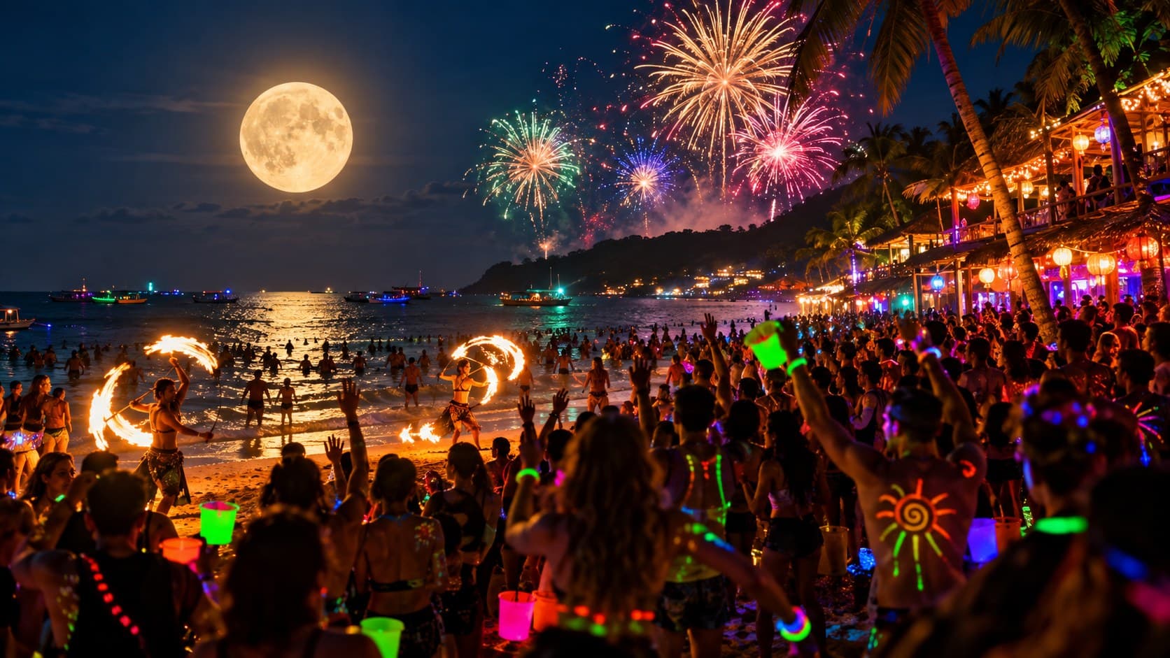 Full Moon Party เกาะพะงัน + เคานต์ดาวน์หาดริ้น 2026-2027 คู่มือ